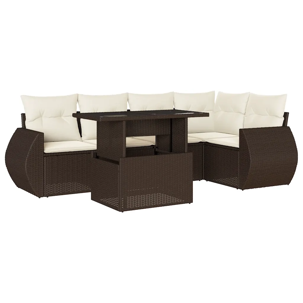 Set Divano da Giardino 6 pz con Cuscini Marrone in Polyrattan 3268523