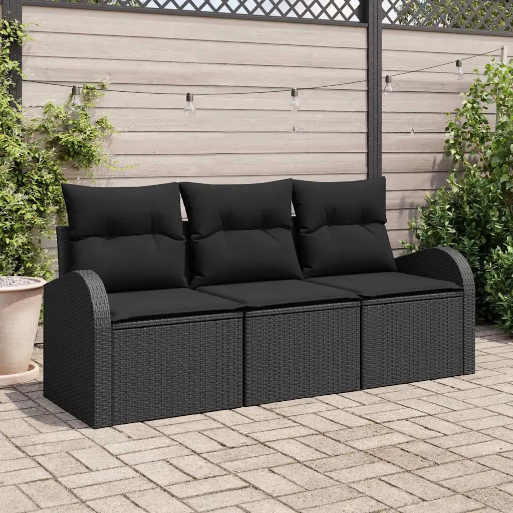 Set Divano da Giardino Nero polyrattan