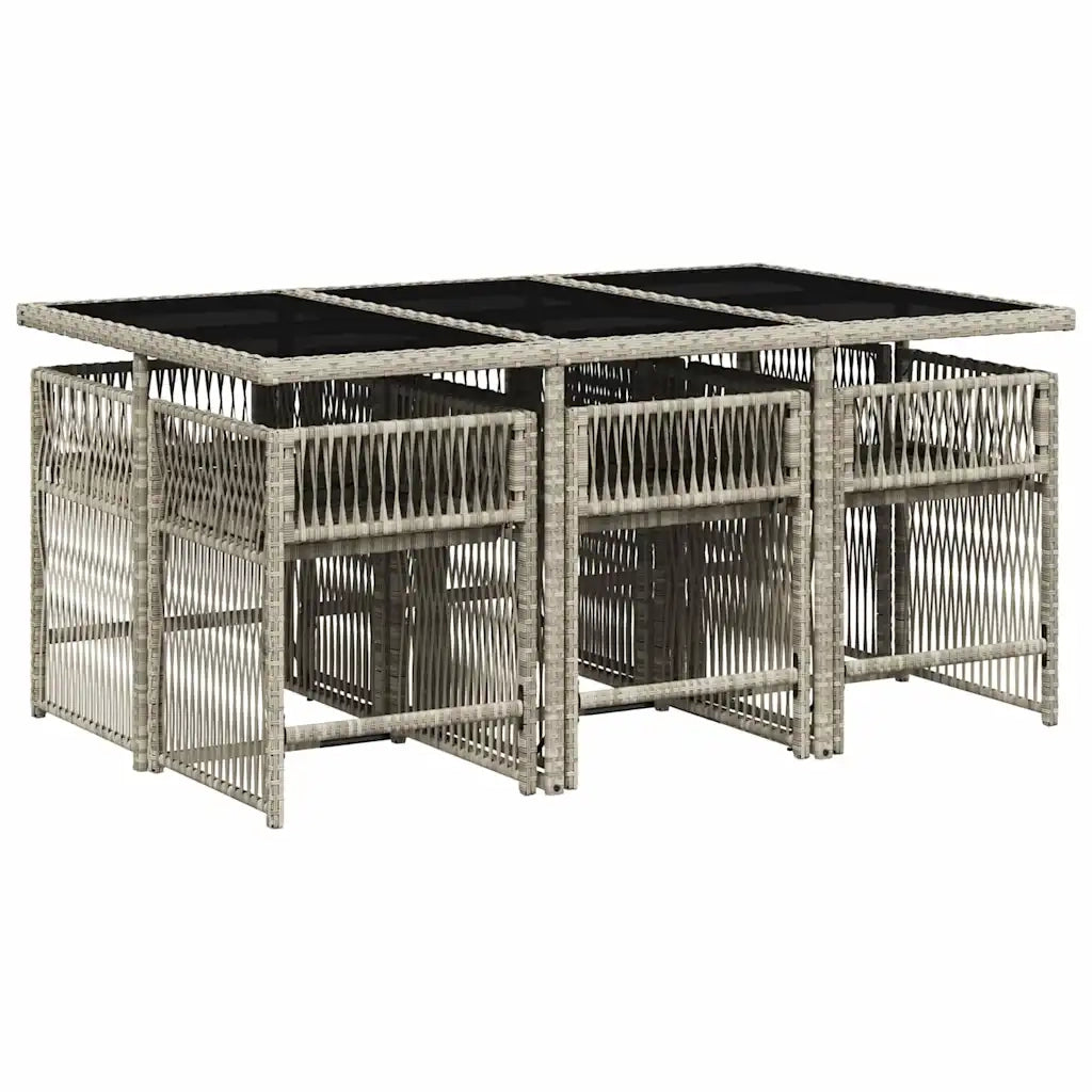 Set da Pranzo da Giardino 7 pz Cuscini Polyrattan Grigio Chiaro 3211631