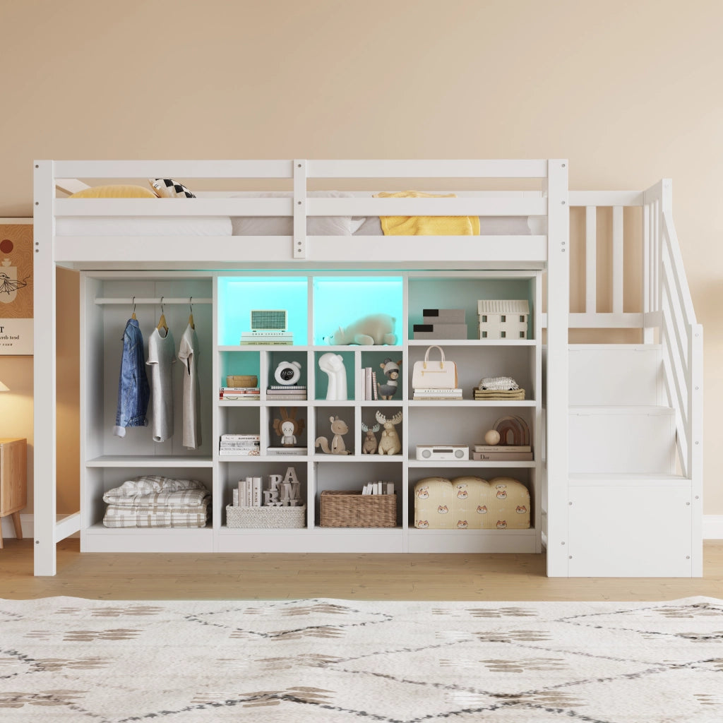 Letto a Soppalco con Contenitore e LED ¨C MINIMAL ¨C Bianco 90x200