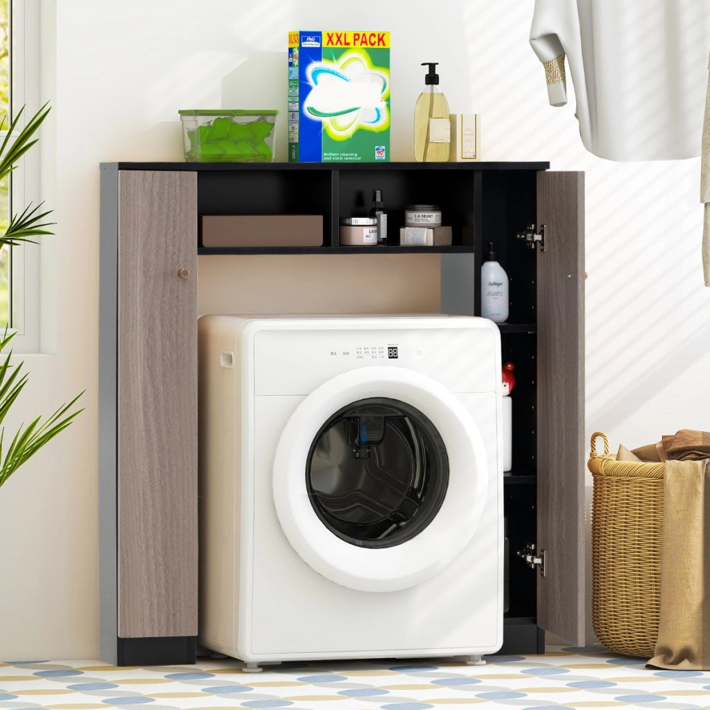 Scaffale sopra wc con doppia anta 2 scomparti aperti e 4 ripiani regolabili, Mobile a ponte per bagno Marrone