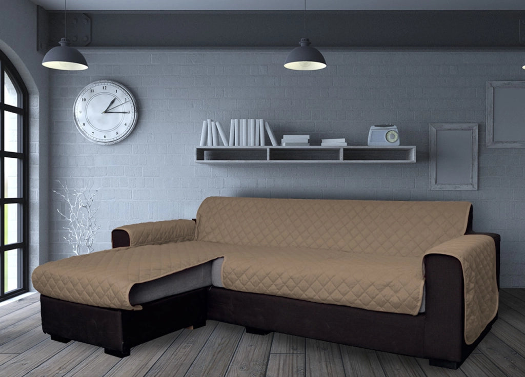 Copridivano Con Penisola Antimacchia Trapuntato Modello Star Colore Tortora - 190cm - Tortora