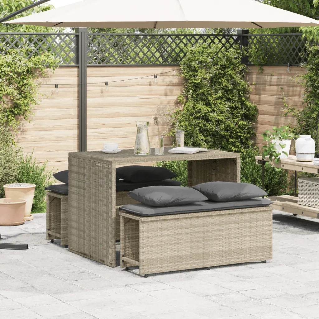 Set Pranzo da Giardino 3pz con Cuscini Grigio Chiaro Polyrattan 4003907