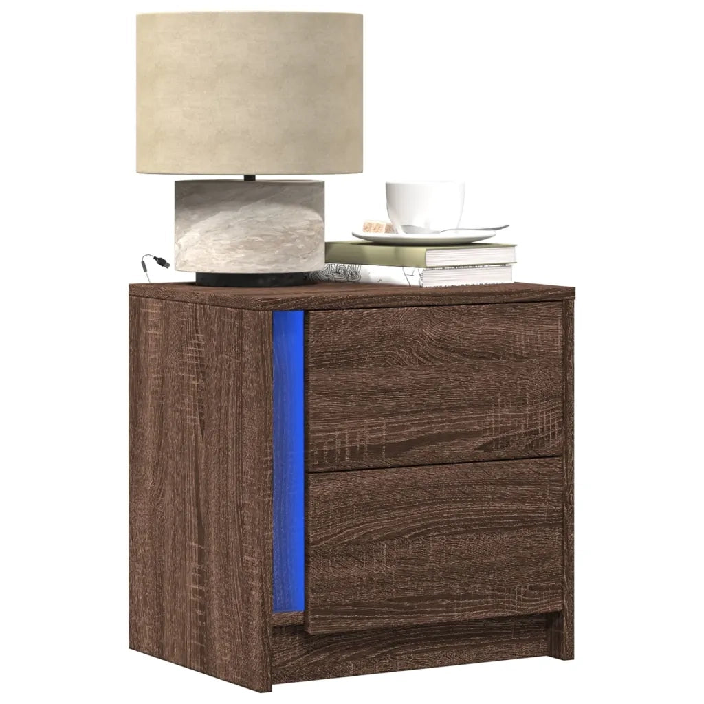 Comodini con Luci LED 2pz Rovere Marrone in Legno Multistrato 852060