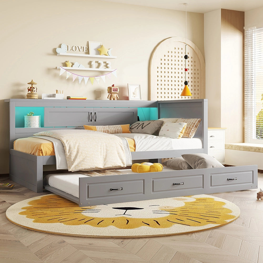 Divano letto daybed - Xylo - 90x200 cm LED USB contenitore grigio
