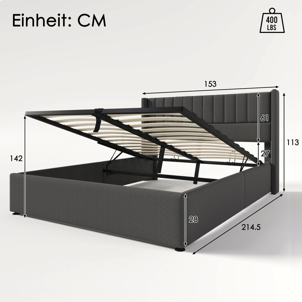 LETTO CONTENITORE SOLLEVABILE 140x200 cm Lino Grigio