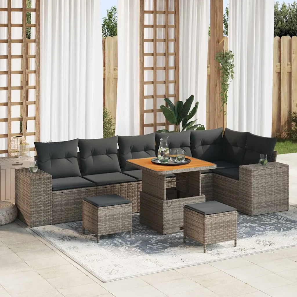 Set Divano da Giardino con cuscino 9 pcs Grigio polyrattan 3362023