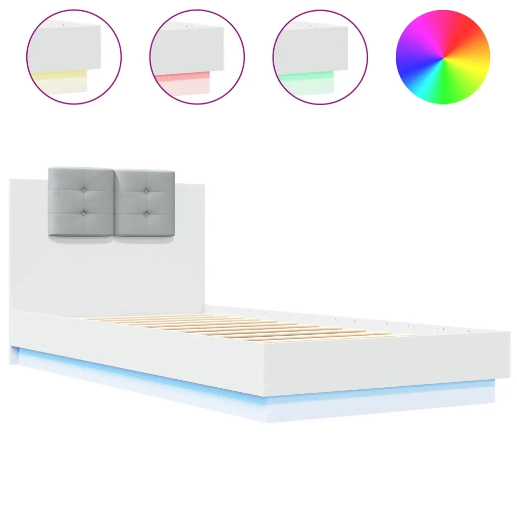 Letto singolo | Letto per adulti | Giroletto con Testiera e LED Bianco 90x200 cm