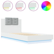 Letto singolo | Letto per adulti | Giroletto con Testiera e LED Bianco 90x200 cm