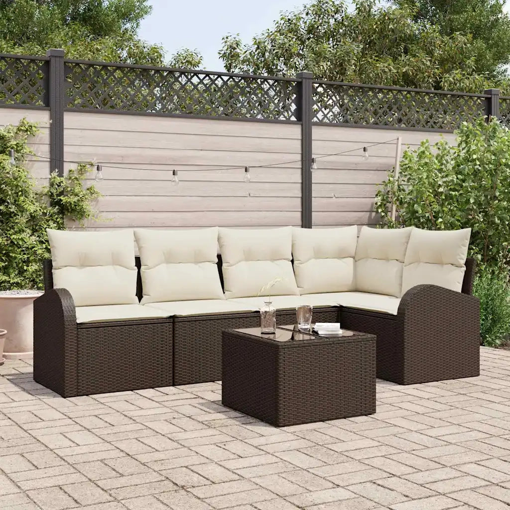 Set Divano da Giardino 6 pcs Marrone e bianco polyrattan