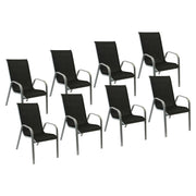 Set di 8 sedie MARBELLA in textilene nero - alluminio grigio