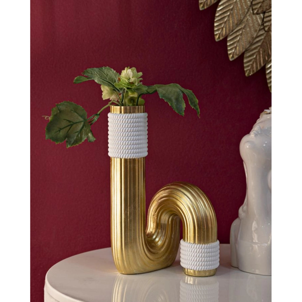 Vaso Bann Big bianco e oro in resina 14,5x25 cm