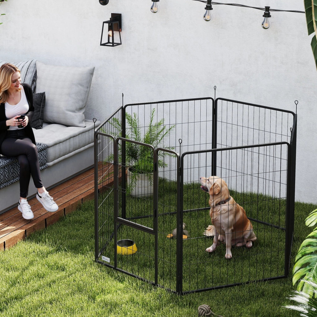 Recinto per Cani 6 Panelli 100 cm con Porta ¨C zephmum ¨C Nero per Interno ed Esterno