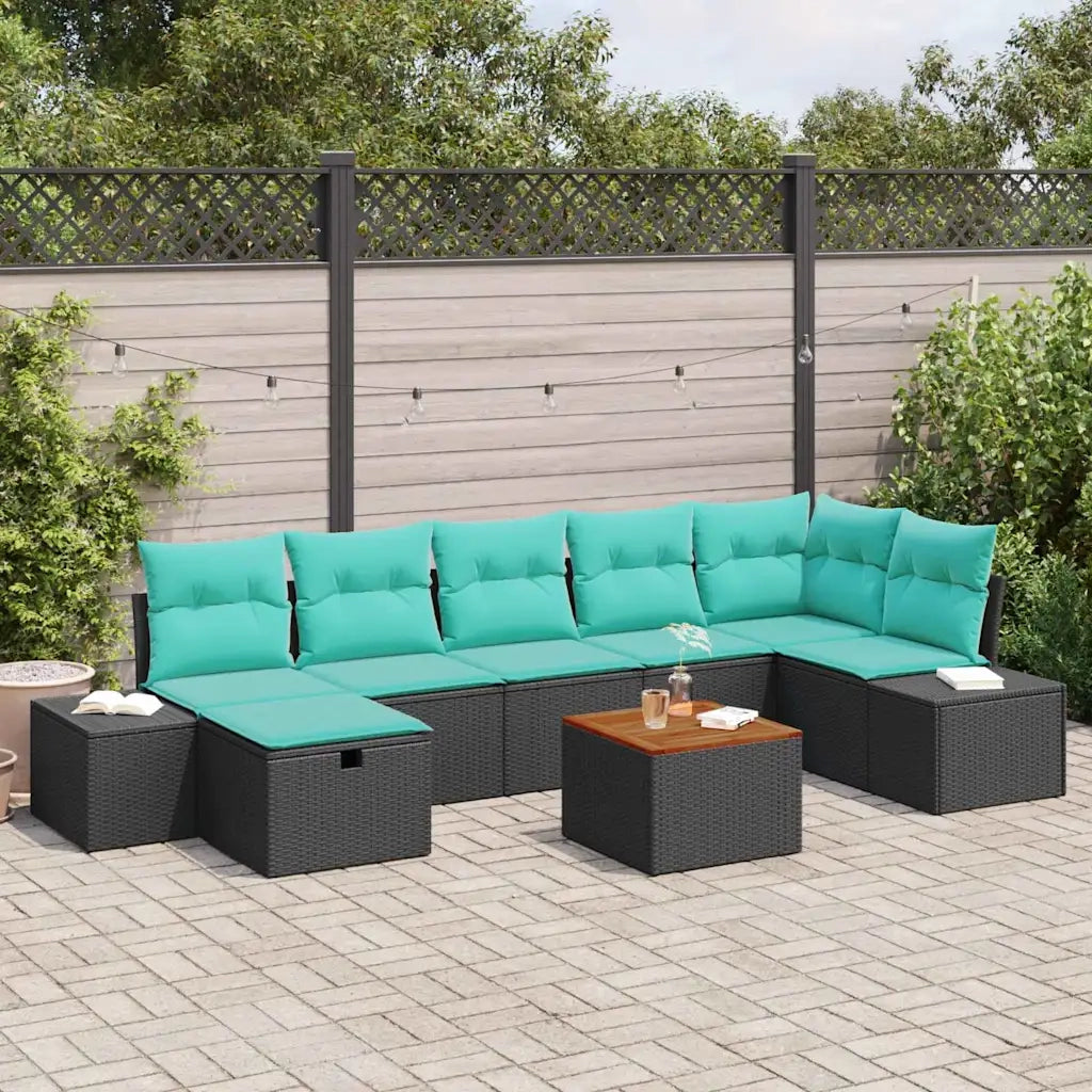 Set Divano da Giardino 8 pz Nero Poly Rattan 3360938