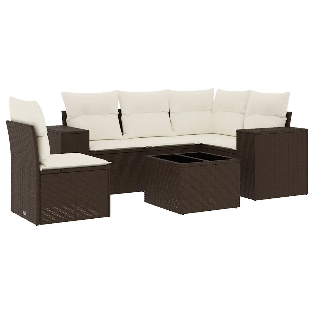 Set Divano da Giardino 6 pz con Cuscini Marrone in Polyrattan 3222582