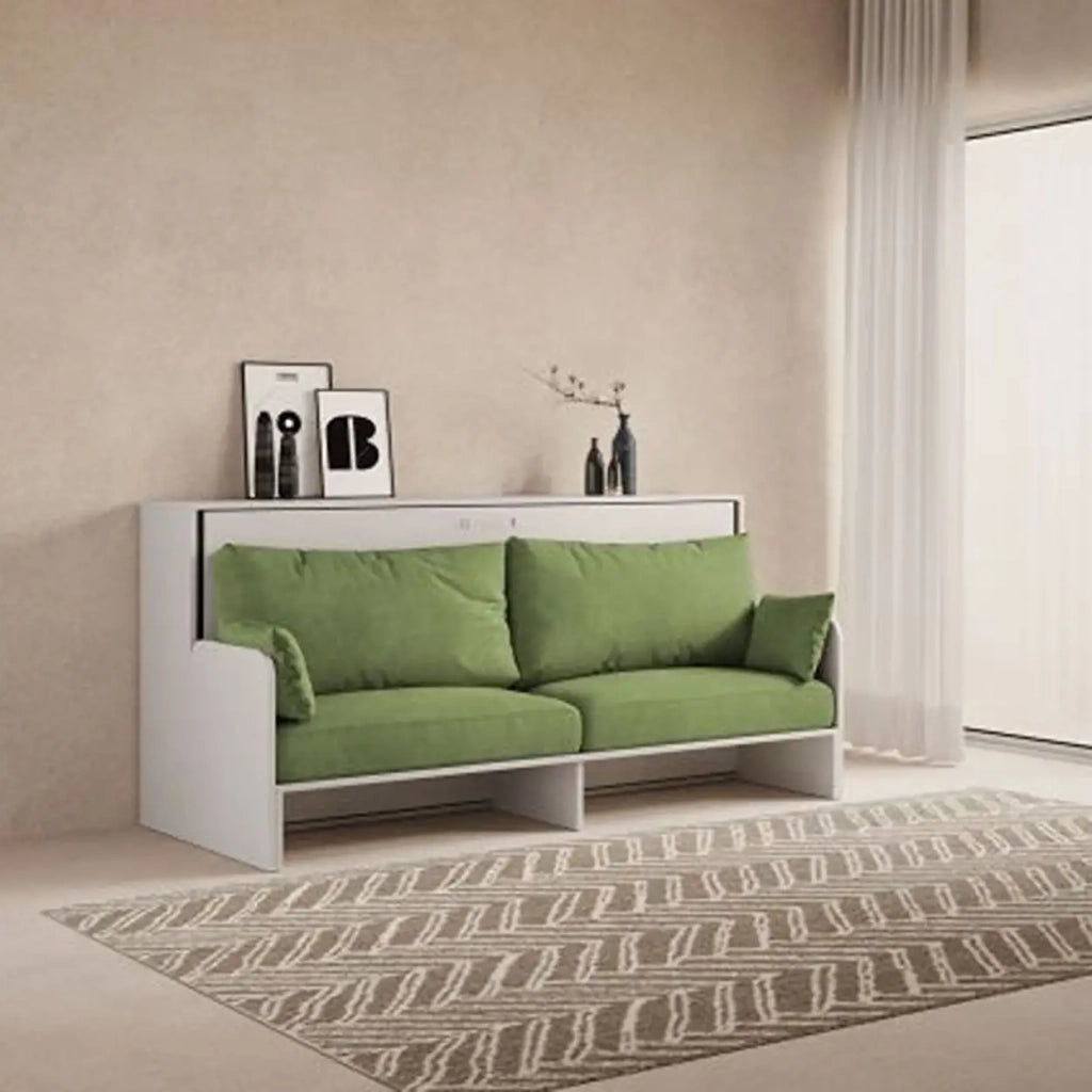 Letto singolo a scomparsa Kando con divano bianco frassino, verde
