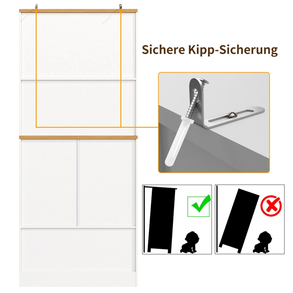 OKWISH Credenza Alta da Cucina con Ripiani Aperti e Cassetti, Sistema Antiribaltamento, MDF, Bianco, 80 x 40 x 180 cm