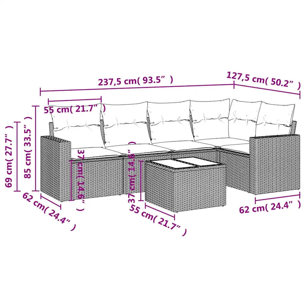 Set Divano da Giardino 6 pz con Cuscini Marrone in Polyrattan 3218933