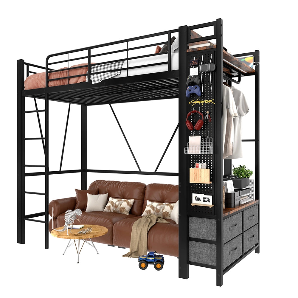 Letto a soppalco - Xylo - 90x200 cm 4 cassetti USB nero