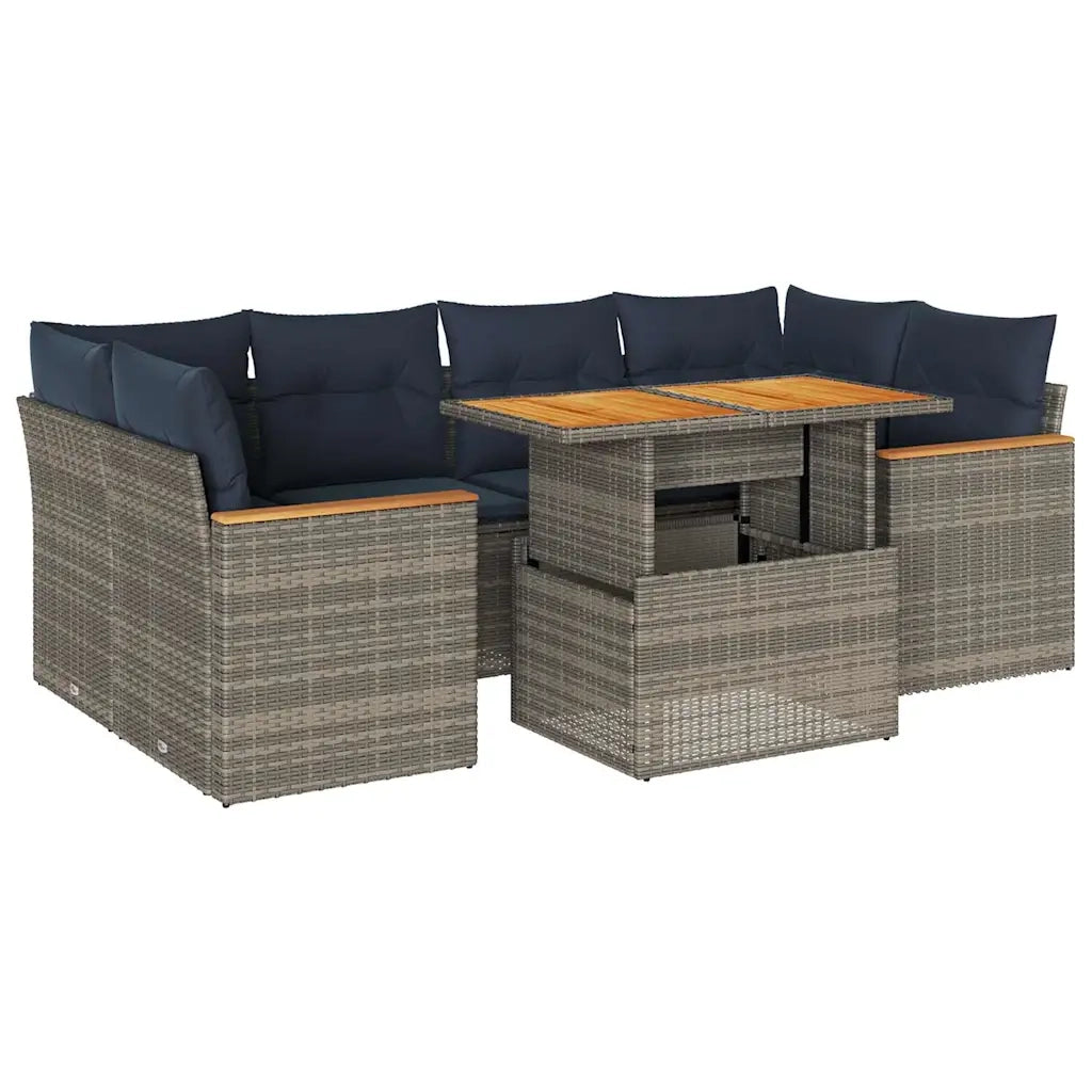 Set Divani da Giardino 7 pz con Cuscini Grigio in Polyrattan 3327456