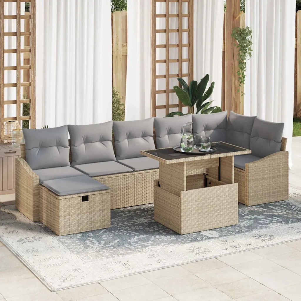 Set Divano da Giardino 8 pcs Beige polyrattan
