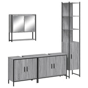 Set Mobili da Bagno | Armadio da bagno 4 pz Grigio Sonoma in Legno Multistrato