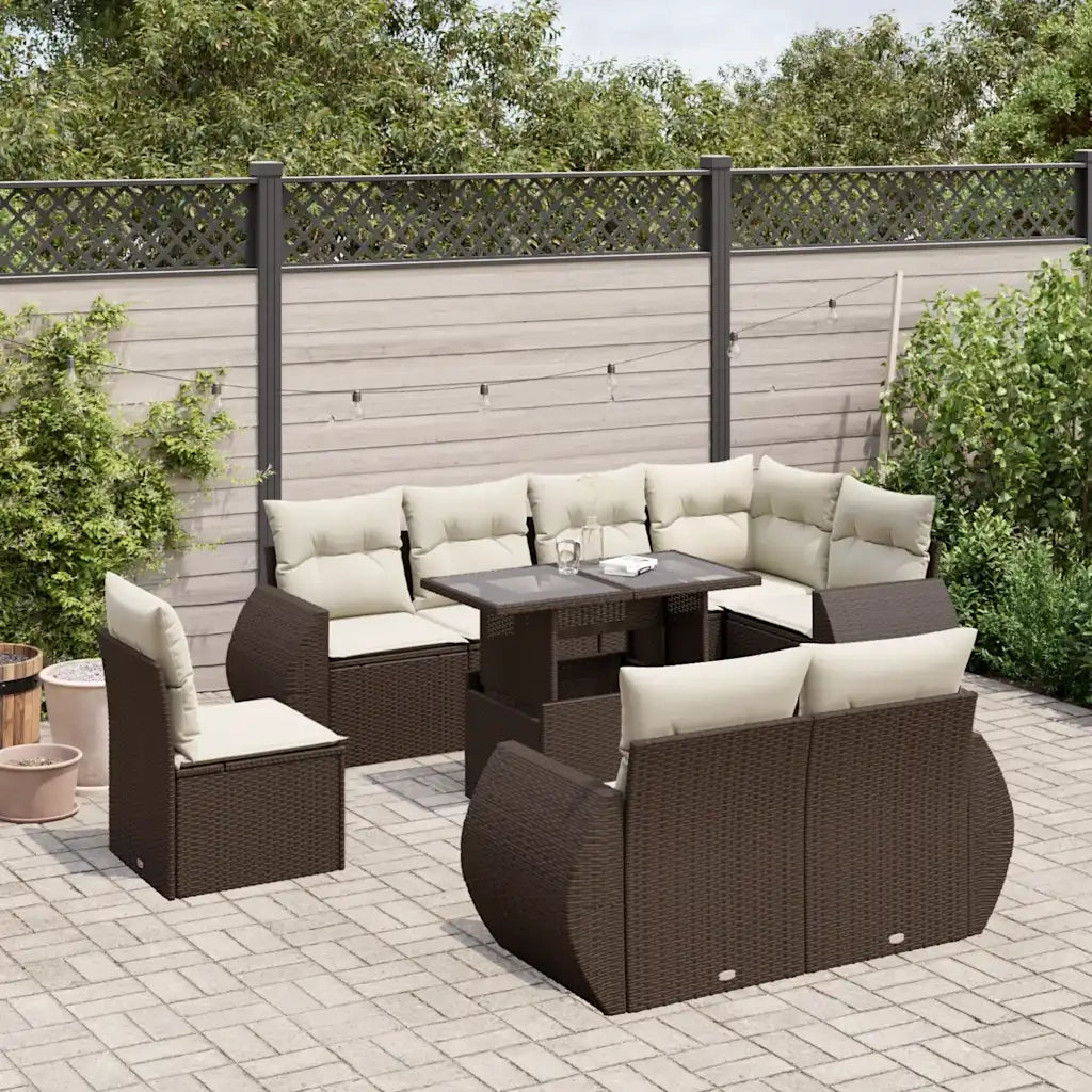 Set Divani da Giardino 9pz con Cuscini Marrone in Polyrattan 3268673