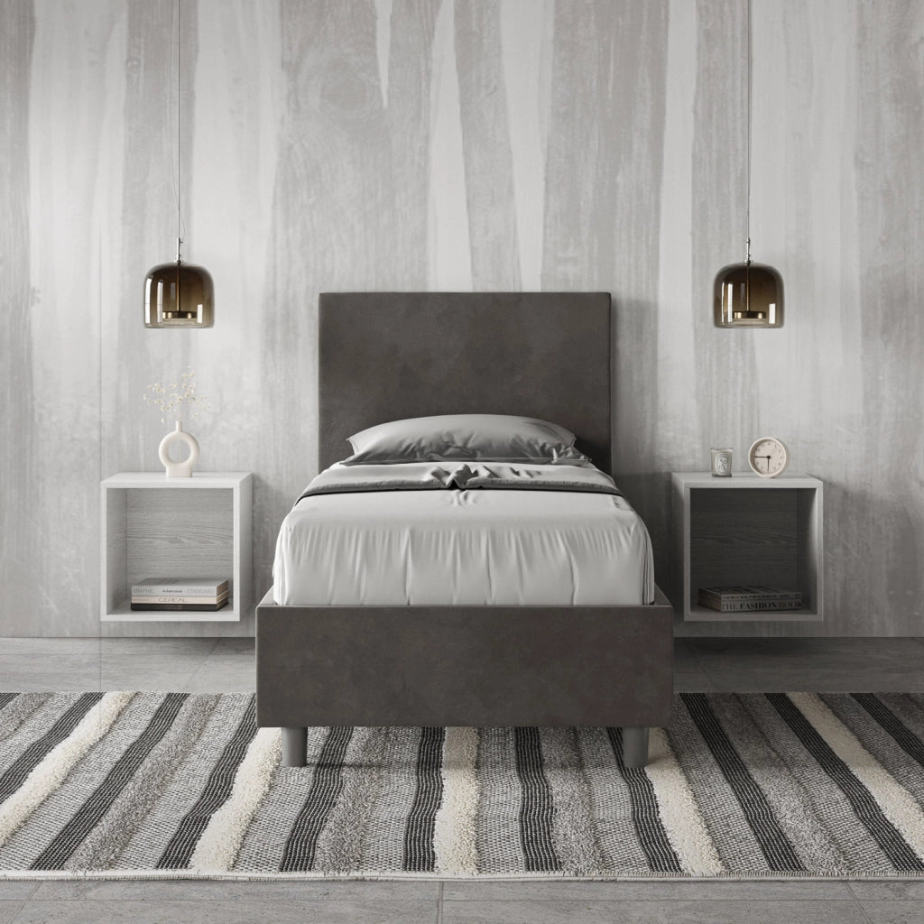 BS COM Letto singolo contenitore imbottito 80x190 microfibra grigio