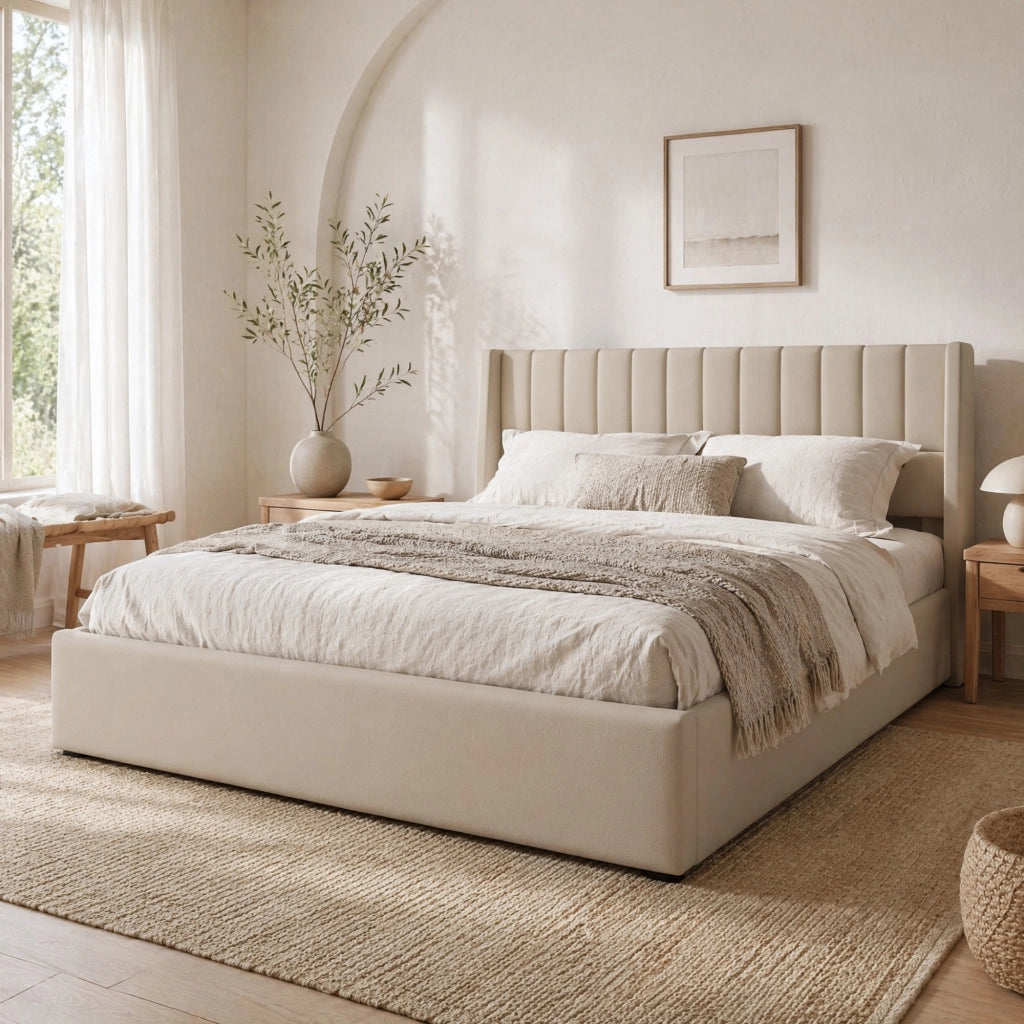 LETTO Contenitore idraulico 160x200 cm Beige in lino