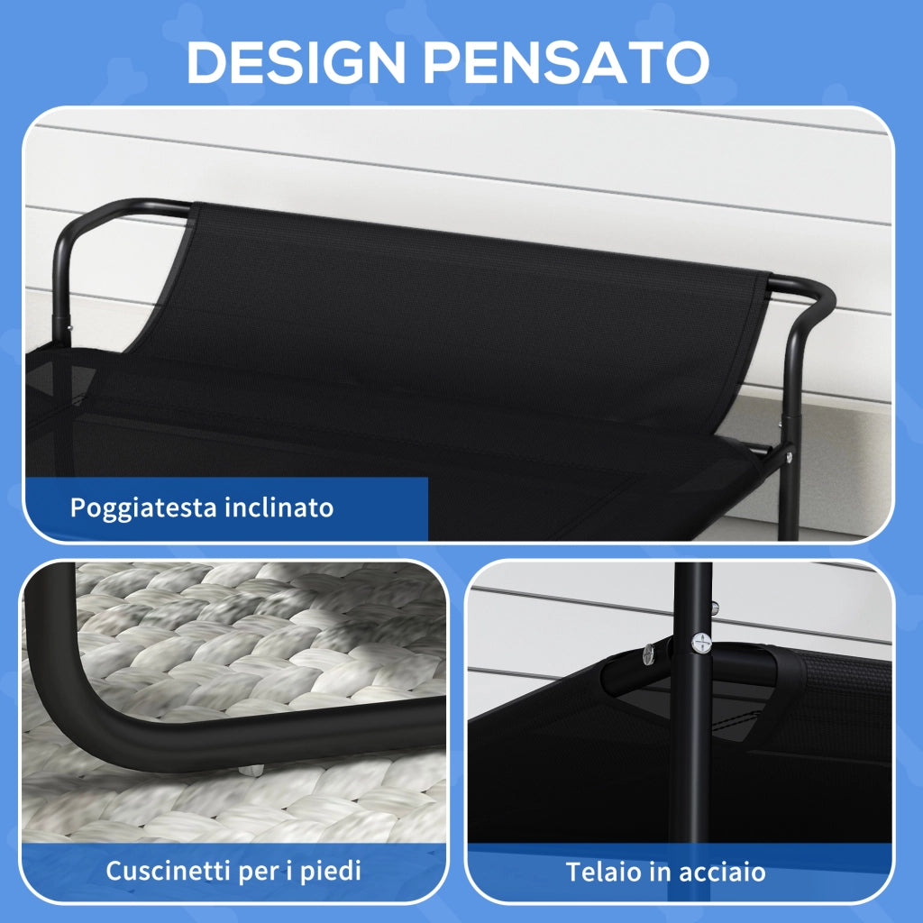 Lettino Brandina per Cani Piccoli e Medi 91x69x29 cm Rialzato con Poggiatesta da Esterno in Tessuto a Rete Nero