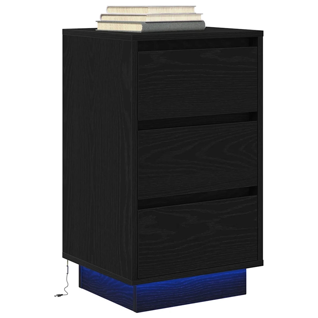 Comodino | Armadio da Notte | Mobiletto da notte con Luci LED Nero 38x34x65 cm