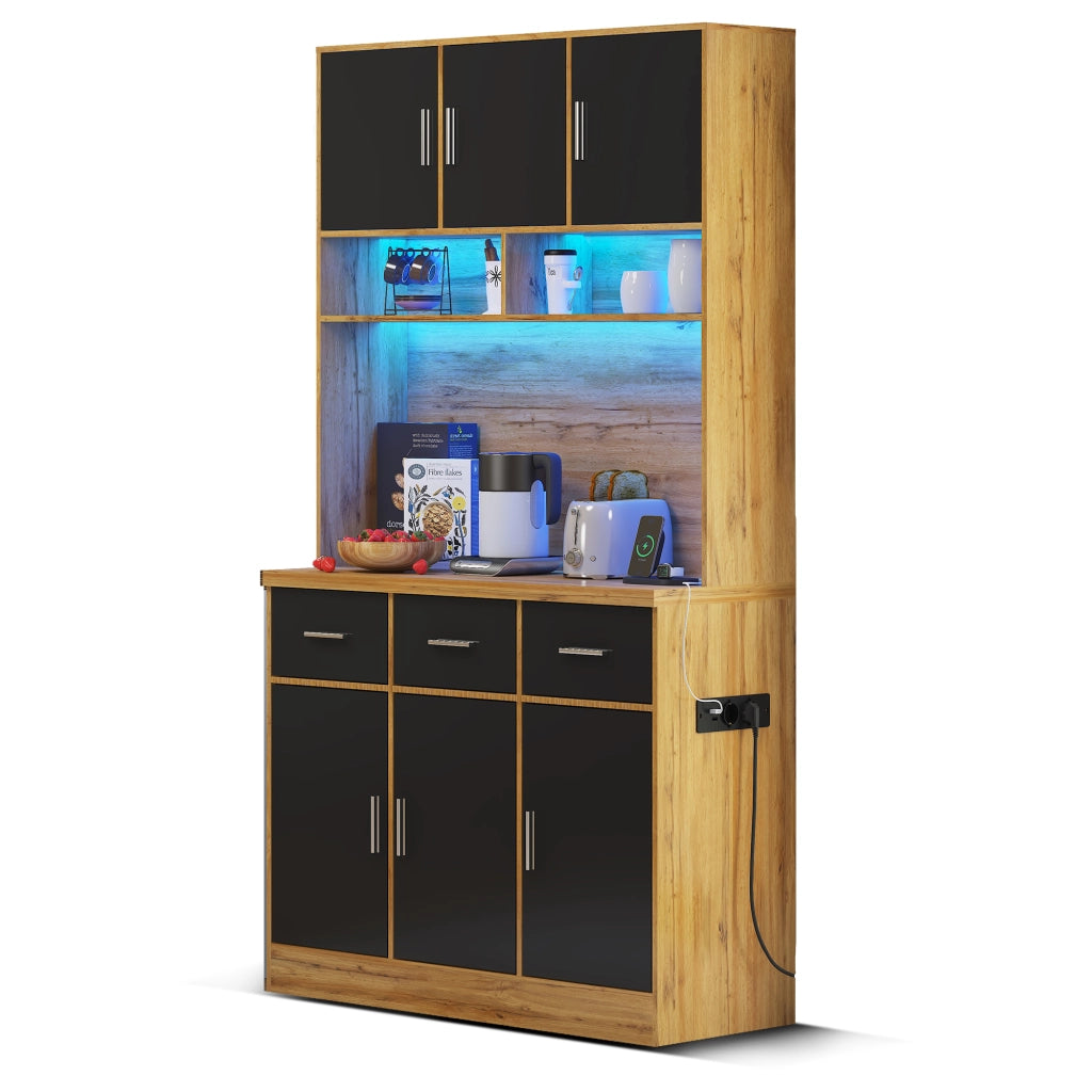 Buffet Multifunzionale con LED e App ¨C Xylo ¨C Cassetti, Ripiani, Prese, 100x40x180 cm