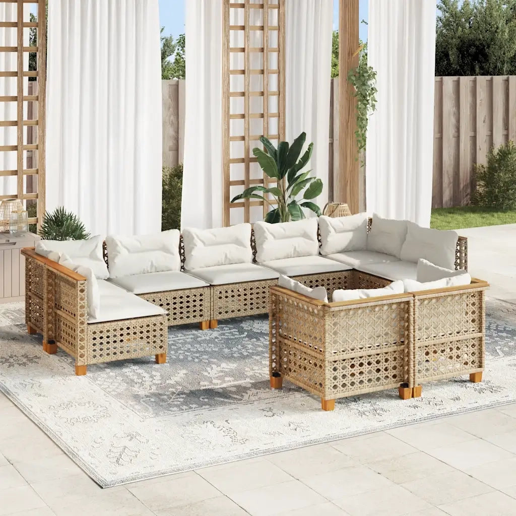 Set Divano da Giardino 9 pz con Cuscini Beige in Polyrattan 3261994