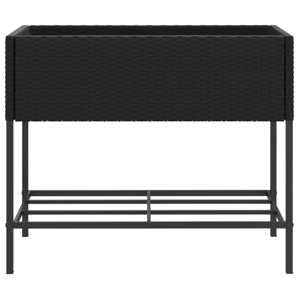 Fioriera da Giardino con Ripiano Nera in Polyrattan 366384