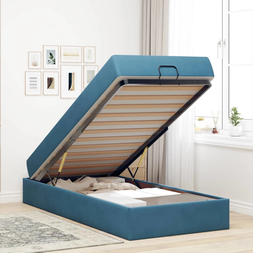 Struttura letto con materasso con materasso 2 pcs Blu Velluto
