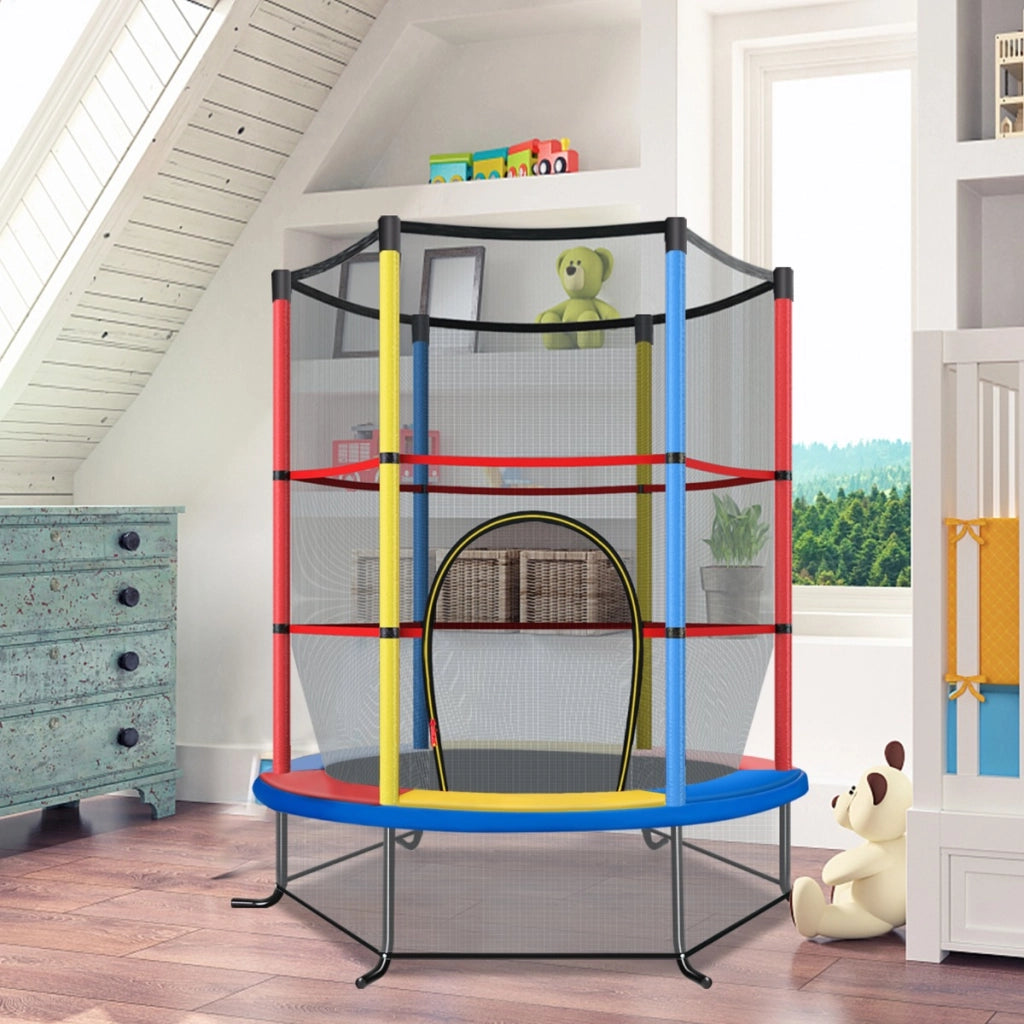 Tappeto elastico per bambini con rete di sicurezza, Tappeto elastico con struttura in acciaio resistente Colorato