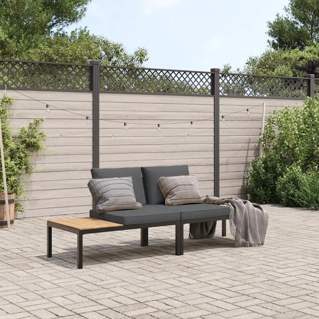 Set Divani da Giardino 2 pz con Cuscini in Alluminio Nero