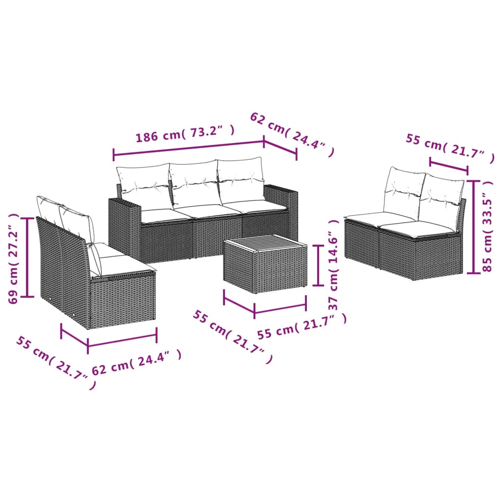 Set Divano da Giardino 8 pz con Cuscini Beige in Polyrattan 3224077