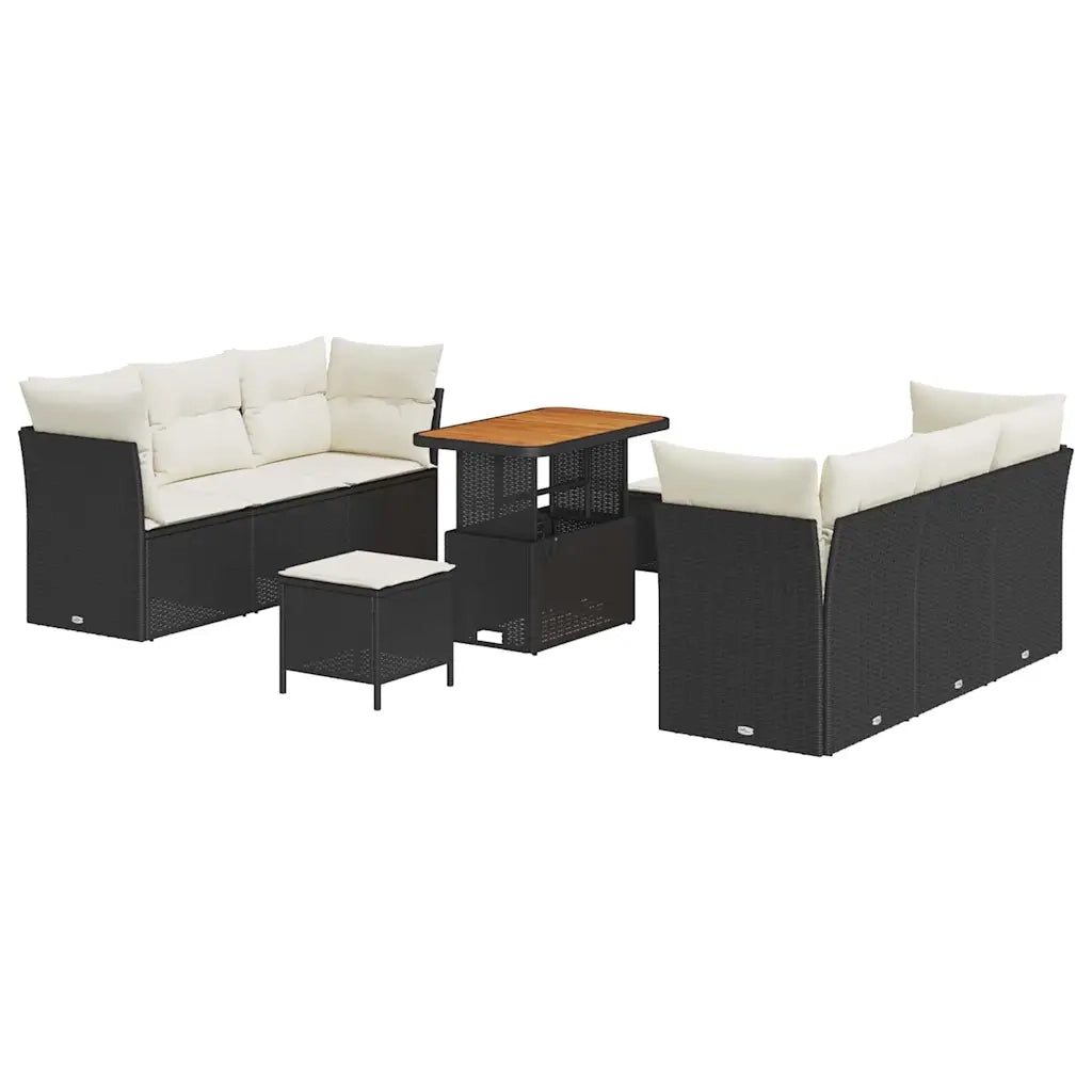 Set Divano da Giardino con cuscino 9 pcs Nero polyrattan