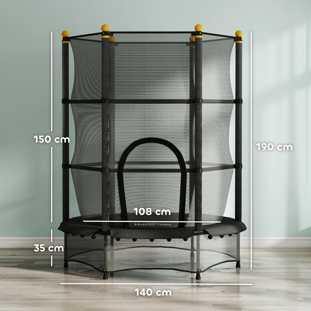 Trampolino Elastico per Bambini con Rete di Sicurezza ¨C Minimal ¨C Nero ?140x190 cm