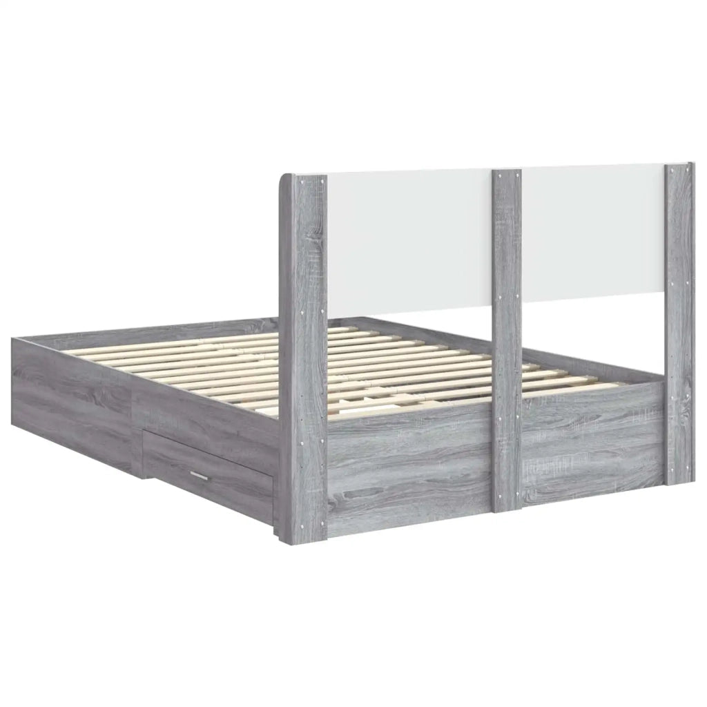 Letto da camera | Struttura del letto con stoccaggio e testata Sonoma grigio