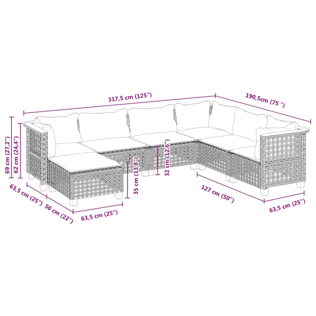 Set Divani da Giardino 7 pz con Cuscini Grigio in Polyrattan 3261939