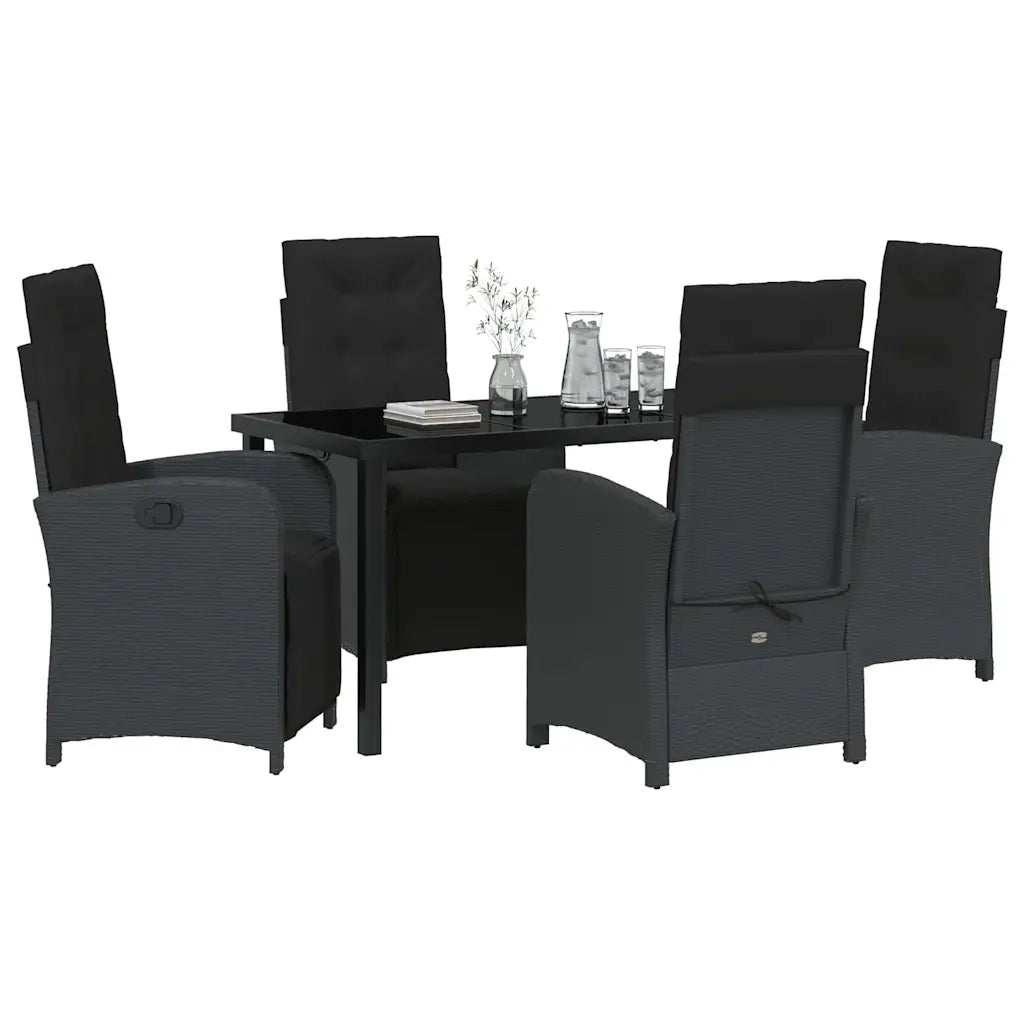 Set da Pranzo per Giardino con cuscino 5 pcs Nero polyrattan 3380311
