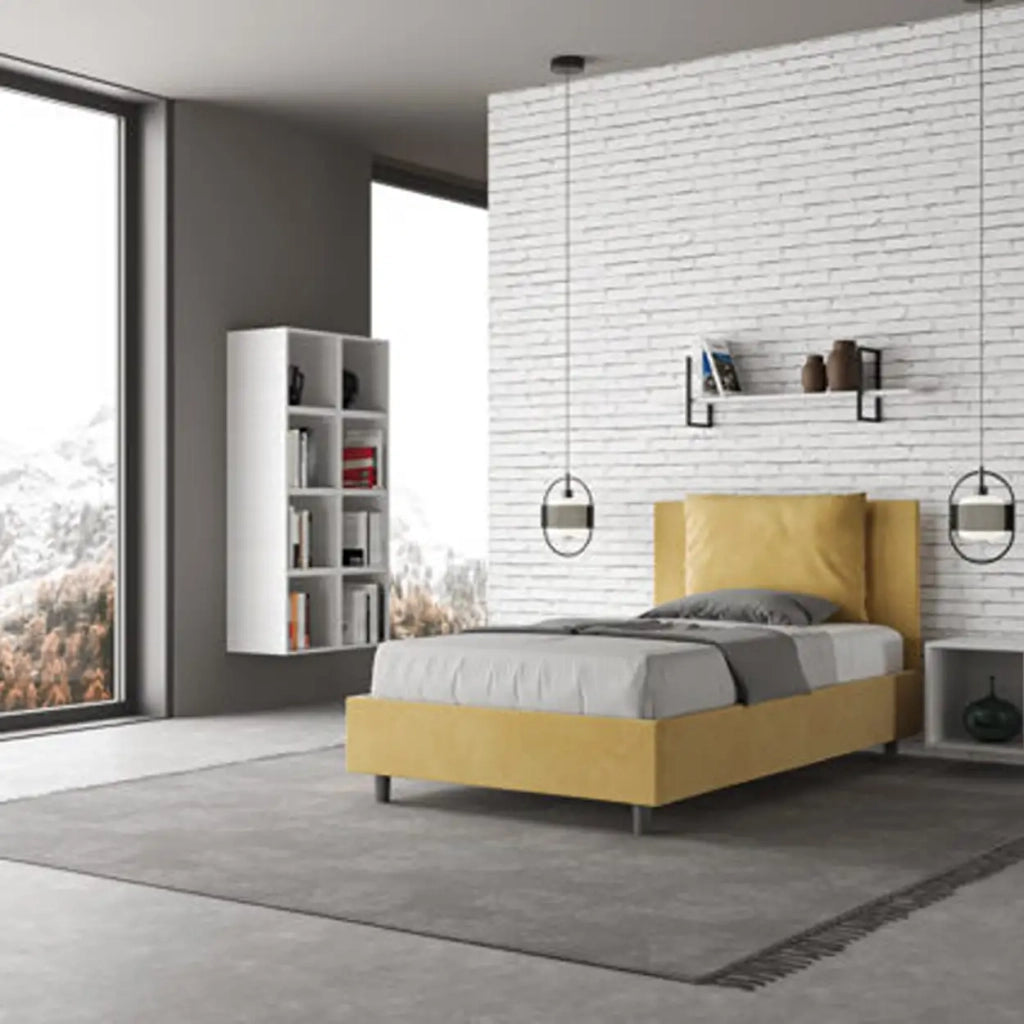 Letto una piazza e mezza con rete imbottito 120x200 microfibra ocra Antea