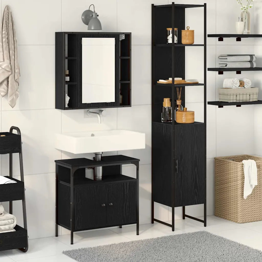 Set di mobili per il bagno 3 pcs Rovere Nero Legno multistrato 3334395