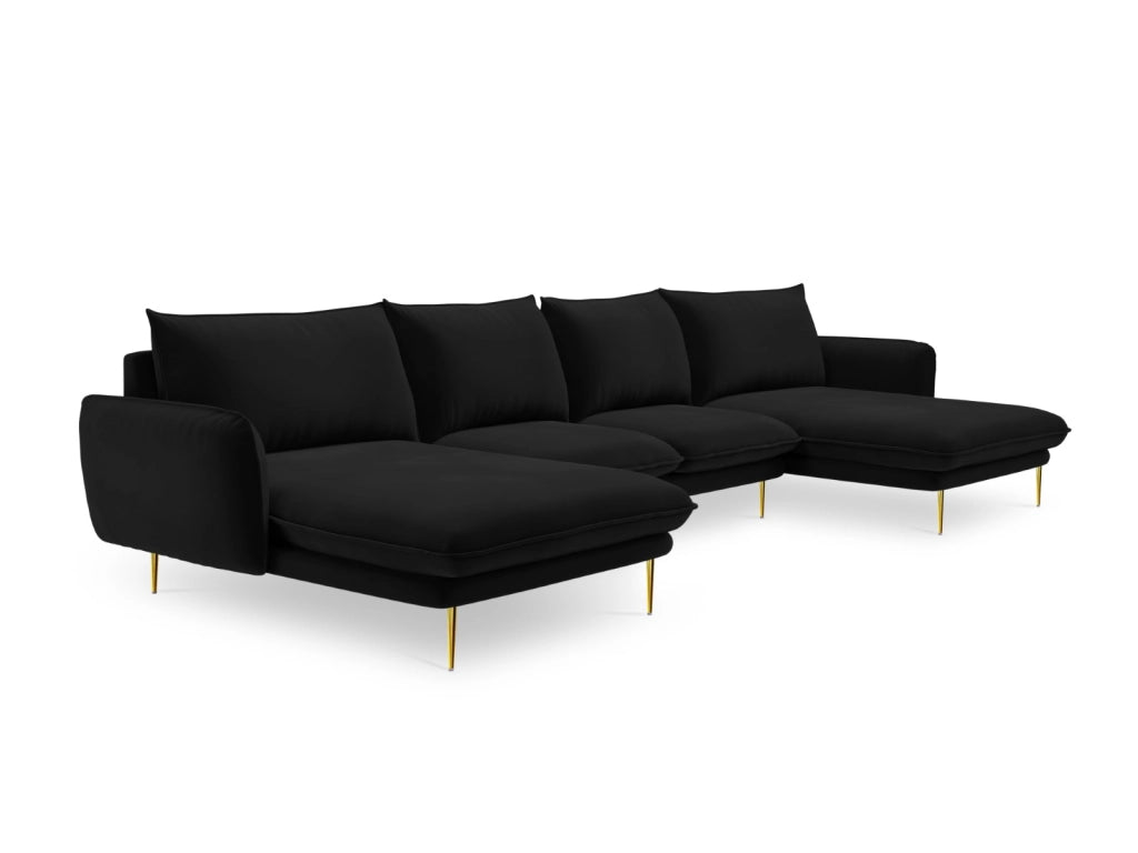 Cosmopolitan Design - Divano panoramico "Vienna" 6 posti in velluto nero 