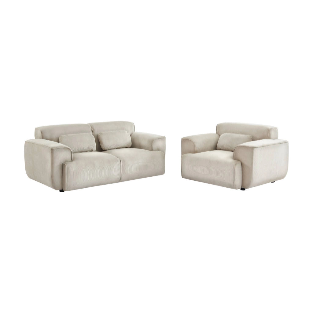 Divano in velluto a coste fini, 2 posti, beige grigio