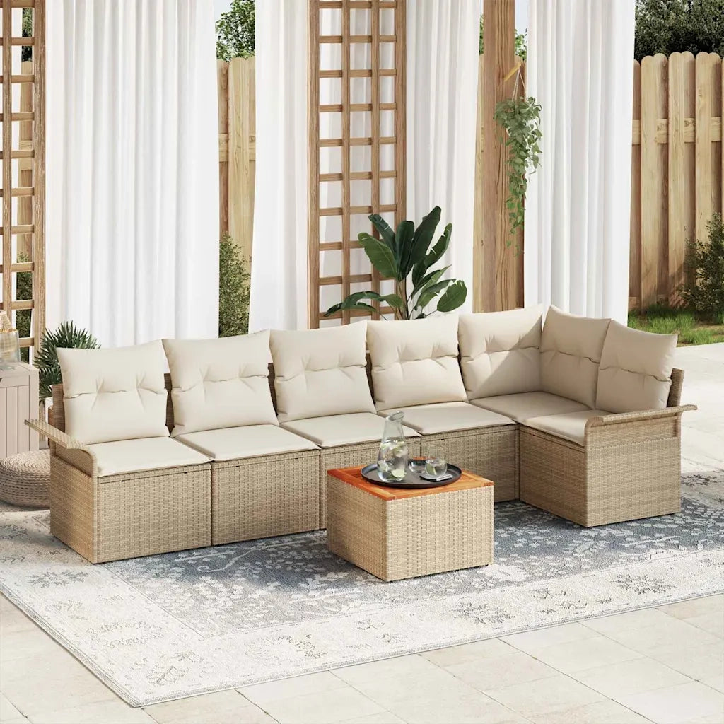 Set Divano da Giardino 7 pcs Beige e Crema polyrattan