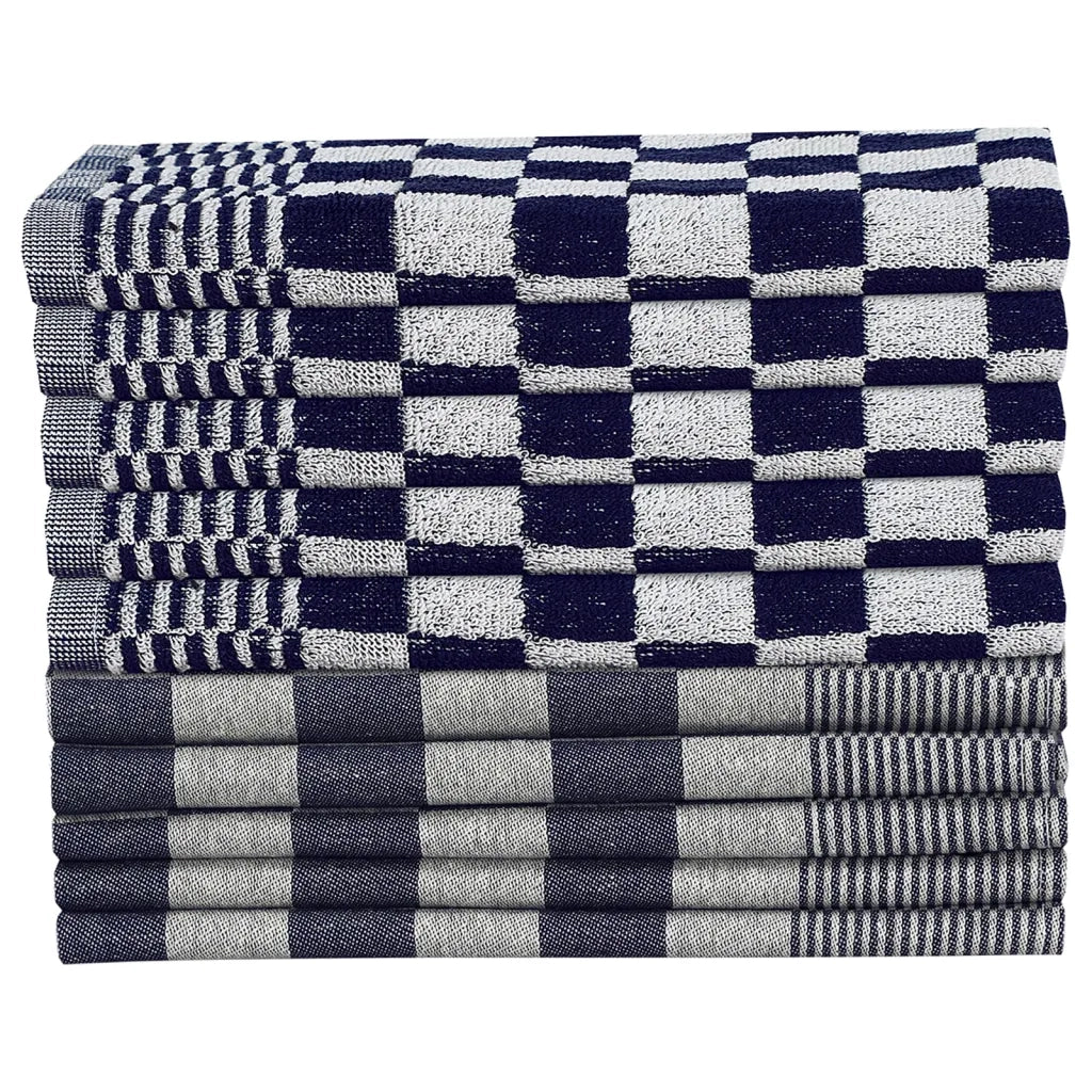 Set Strofinacci 10 pz | Teli per bagno in Cotone Blu e Bianco