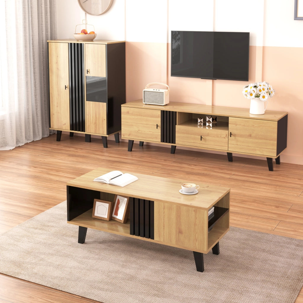 Mobile TV Lowboard ¨C MINIMAL ¨C Legno e Nero, con Cassetti, 170cm